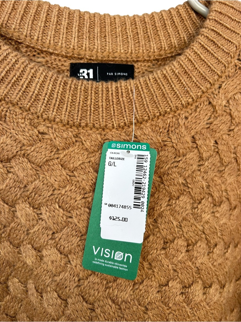 NWT Le 31 par Simons Chunky Honeycomb Knit Crewneck Sweater Brown S Large Wool - Picture 5 of 9